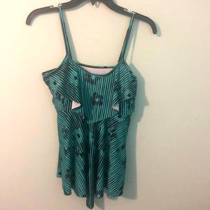 Black and teal swimsuit top